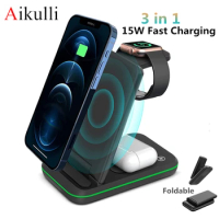 3 in 1 Qi Wireless Chargers Stand 15W Fast Charging Station for iPhone 12 11 XS XR Apple Watch 6 5 4 3 AirPods Wireless Charger