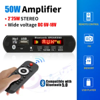 DC 12V 50W Amplifier MP3 Decoder Board Bluetooth5.0 Car MP3 Player USB Recording Module FM AUX Radio For Speaker Handsfree