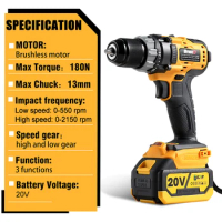 13mm Brushless Electric Impact Drill 3 in 1 Electric Cordless Screwdriver 180N.M Torque For Makita18-21V Battery Power Tools