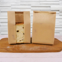 Food Grade Kraft Paper Bread Bags, Window-Open Size, Small for 4 Pieces Toast, Oilproof Puff Bag, Food Packing Bag, 50PCs