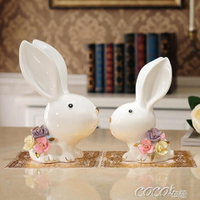 情侶擺件 陶瓷兔子家居擺件裝飾房間的小飾品客廳電視櫃酒櫃裝飾品結婚禮物 雙十一購物節