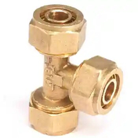 16x20mm IDxOD PEX-AL-PEX Tube Tee Brass Compression Pipe Fitting Connector For Floor Heating
