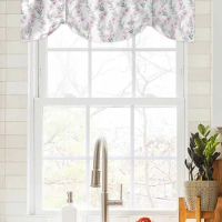 Watercolor Flower Lily Window Curtain Living Room Kitchen Cabinet Tie-up Valance Curtain Rod Pocket Valance