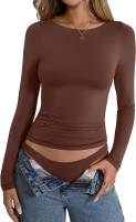 Womens Double Lined Boat Neck Tops Long Sleeve Shirts Fitted Basic Tight Undershirt Spring Going Out