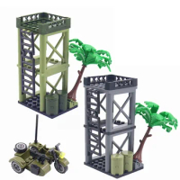Military WW2 Outpost Watchtowers Motorcycle MOC Building Blocks Toys for Children Militarys SWAT Assemble Bricks Kids Gifts