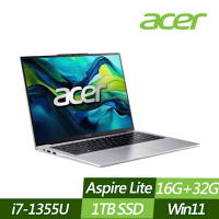 ACER 宏碁 AL16-52P-74BU 16吋效能筆電 (i7-1355U/16G+32G/1TB PCIe SSD/Win11/特仕版)