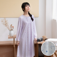 華歌爾睡衣-睡眠研究系列 M-LL長袖睡衣裙裝(灰藍) 吸濕快乾-透氣柔軟-抗皺易保養