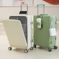 Multifunctional Aluminum Frame Luggage 18Inch Front Opening Trolley Suitcase Password Suitcase Universal Wheel Boarding Bag
