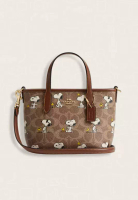 Coach Coach X Peanuts City Mini Tote Bag In Signature Canvas With Snoopy Print Tan Brown Multi