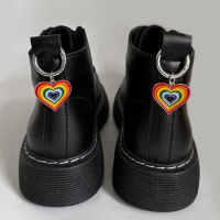 1Pc Rainbow Martin Boots Shoes Buckles Decoration Colorful Metal Heart Shoes Accessories