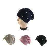 Pearl-studded pullover hat, outdoor slouchy hat