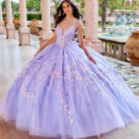 Lavender Shiny Quinceanera Dress 2024 Mexican Vestidos De 15 Princess Sweet 16 Birthday XV Ball Gown Cinderella Girl Dress