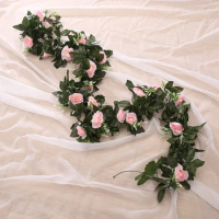 1pc Silk artificial Flowers Rose Vine Hanging Wall Christmas Leaves Wreath Wedding Garden Home wall party Diy gift Decoration