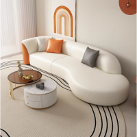 【2.4米四人位+茶几組合】科技布沙發茶几組合弧形