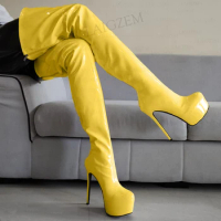 LAIGZEM Women Thigh High Boots Shiny Full Zipper Stiletto High Heels Boot Over Knee Handmade Shoes Woman Plus Size 43 45 48 52