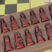 Antique Small Chess Leather Chess Board Characters Chess Resin Terracotta Chess Pieces for Parent-Child Entertainment