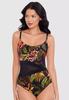 Miraclesuit Swim Botanico Lyra 带钢圈连体塑形泳衣，网纱面料