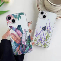 Flower Painted Floral Palm Leaf Phone Case for iPhone 13 12 11 14 Pro Max X XS XR 7 8 Plus SE20 Ultra Clear Silicone Soft Cover