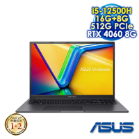 ASUS 華碩 Vivobook 16X K3605ZV 搖滾黑 16吋獨顯筆電 (i5-12500H/RTX 4060/16G+8G/512G SSD/特仕版)