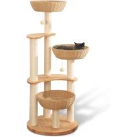 Cat Tree, 54" Modern Cat Tree Tower for Indoor Cats,Solid Oak Cat Scratching Tree for Multiple Large Cats, Cat Tree