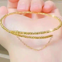 Pure 24K Yellow Gold Bracelet Women 999 Gold Beads Can adjustable size Bracelet