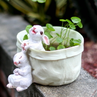 口袋小兔子收納花器多肉花盆萌可愛花園裝飾桌面擺件創意禮物品