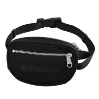 【BURBERRY 巴寶莉】經典品牌LOGO厚尼龍三用胸口包後背包腰包(黑)