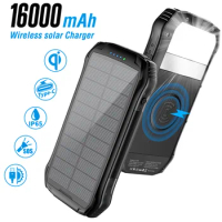 Solar Power Bank 16000mAh Portable Fast Charging Wireless Charger Powerbank for iPhone 15 14 13 12 Pro Huawei Xiaomi Samsung S23