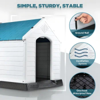 Plastic Dog House for Medium Dogs - Waterproof Dog Kennel with Air Vents and Elevated Floor All Weather Indoor Outdoor