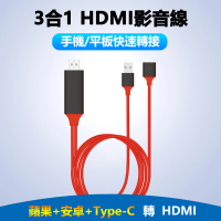 LineQ 蘋果+安卓+Type C 轉HDMI數位通用3合1影音轉接線