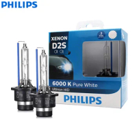 Philips D2S 6000K 35W Ultinon HID Cool Blue Xenon White Light Auto Bulb Upgrade Headlight Lamp Flash Quick Start, Pair 85122WX