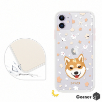Corner4 iPhone 11 6.1吋柔滑觸感軍規防摔彩鑽手機殼-柴犬(白殼)