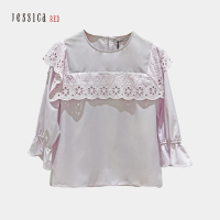 【Jessica Red】甜美百搭鏤空蕾絲花邊圓領襯衫823134（紫）