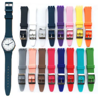 17mm 19mm Silicone Watch Band for Swatch Strap Colorful Rubber Wrist Band Soft Waterproof Bracelet Pin Buckle Watch Accessories