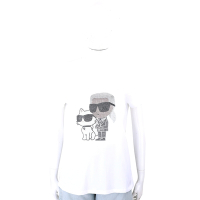 KARL LAGERFELD IKONIK 2.0 卡爾 老佛爺貓咪側身貼鑽白色純棉短袖TEE T恤