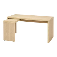 MALM L型書桌/工作桌, 實木貼皮, 染白橡木