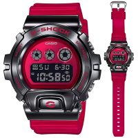 CASIO卡西歐 G-SHOCK 金屬錶框 三重指示器 半透明電子錶 GM-6900B-4 紅黑