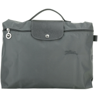 LONGCHAMP Le Pliage Green 奔馬刺繡尼龍公事包(S/石墨灰)