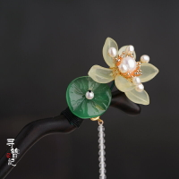 尋簪記原創手工漢服日常旗袍盤發木簪子黑檀荷花流蘇一支蓮琉璃版