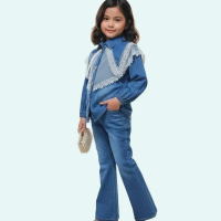 HanaBalQuesKids Setelan Anak Perempuan Jeans Wash Mix Renda Model Korean Style Terbaru 2025 Umur 3-1
