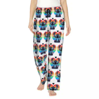 Custom Stitch Pride Heart Pajama Pants for Women Sleepwear Lounge Sleep Bottoms Stretch with Pockets