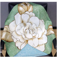 Double Faced Mulberry Silk Scarf Women 90CM Shawls Hand-Rolled Bag Bandanas Gift Flower Print