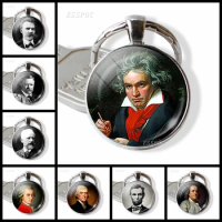 Famous Artist Photo Keychain Vintage Keyrings Beethoven Max Roosevelt Churchill Avatar Picture Keychains Wholesale