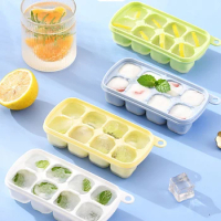 Kitchen Silicone Ice Cube Molds Reusable Ice Grid Tray DIY Whiskey Beverage Square Ice Mold With Lid Food Grade Ice Cube Box