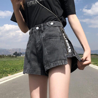 微胖女生穿搭牛仔短褲女潮ins夏寬松顯瘦大碼高腰薄款a字熱褲黑色