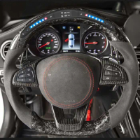 Steering Wheel Fit For Mercedes Benz AMG W212 W213 W211 E300 W202 W204 W205 C E Class C63S Carbon Fiber LED Racing Wheel