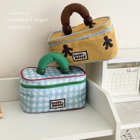 Beg Solek, Lillian, Blok Warna, Gaya Korea Indah, Pegang Tangan, Kapasiti Besar, Beg Peralatan Mandi