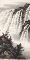 黃君壁國畫大瀑布四尺條幅山水畫真跡復制畫微噴版畫中式裝飾畫