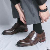 Giày mũi nhọn thoáng khí cho nam, giày da mùa thu, giày công sở, giày Derby, giày casual, giày brogu