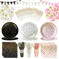 White Balck Pink Gold Party Supplies Disposable Dots Paper Plate Cup Tableware Bridal Shower Wedding Birthday Party Decoration